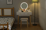 Dressing Vanity Table Stool Set with Make-up LED Lighted Mirror-White V264-TAB-708C-WHE-NA-1