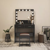 Fidel Vanity Set with Cushioned Stool and Lighted Mirror- Black V264-TAB-716C-BLK-NA-1