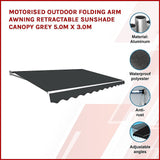 Motorised Outdoor Folding Arm Awning Retractable Sunshade Canopy Grey 5.0m x 3.0m V63-842911