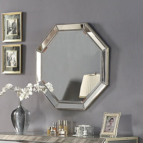 Wall Mirror MDF Construction Octagon Shape Silver Colour V43-MRR-GERM