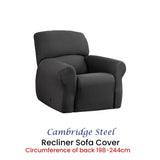 Elan Cambridge Extra-stretch Couch Cover Steel One Seater Recliner Steel V442-INT-COUCHC-CAMBRIDGE-STEEL-REC