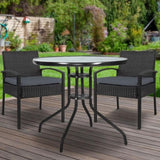 Gardeon 3PC Bistro Set Outdoor Furniture Rattan Table Chairs Cushion Patio Garden Felix ODF-CHAIRSET-TEA