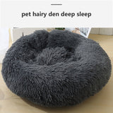 Dog Pet Cat Calming Bed Warm Plush Round Nest Comfy Sleeping Bed Dark Grey 90cm V360-PTDB0000-DG-L