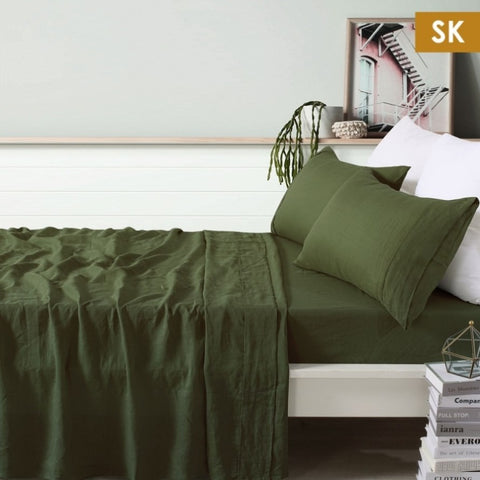 Vintage Design Homewares 100% Linen Olive Sheet Set Super King V442-HIN-SHEETS-LINEN-OLIVE-SK