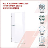 900 x 2000mm Frameless 10mm Safety Glass Shower Screen V63-829681