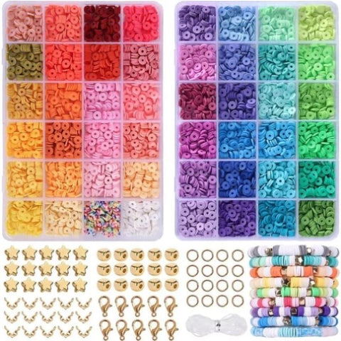 48 Colors Flat Round Clay Beads for Jewelry Making Kit, 4800pcs Clay Beads for Bracelet Making Kit, V571-1005005828030930