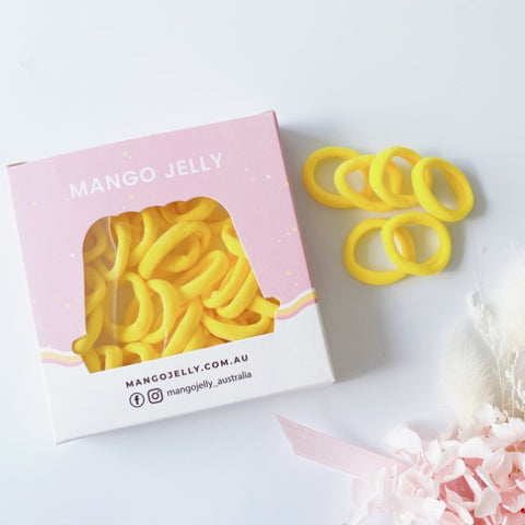 MANGO JELLY Metal Free Hair Ties - School Colour Yellow 36P - Six Pack V659-METALFREE-3CM-36P-SK-YELLOW-6-P