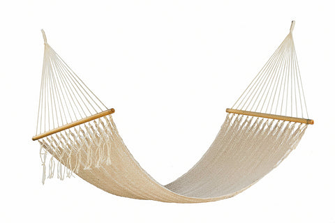 Mayan Legacy Queen Size Outdoor Cotton Mexican Resort Hammock No Fringe in Cream Colour V97-RNFCREAM