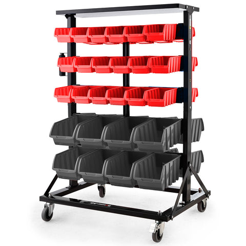 BAUMR-AG 52 Parts Bin Rack Storage System Mobile Double-Sided - Red V219-STRBRKBMRAM52R