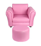 Kids Pink Couch Sofa Chair w/ Footstool in PU Leather V196-KS541P