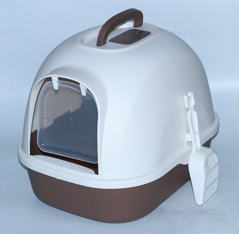 YES4PETS Portable Hooded Cat Toilet Litter Box Tray House with Handle and Scoop Brown V278-MSP-0009-BROWN