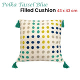 J.Elliot Home Polka Dots Tassel Blue Filled Cushion 43 x 43 cm V442-IDC-CUSHION-POLKATASSEL-BLUE-SQ