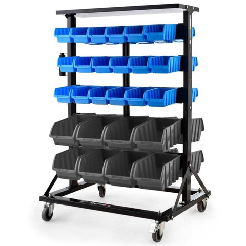 BAUMR-AG 52 Parts Bin Rack Storage System Mobile Double-Sided - Blue V219-STRBRKBMRAM52B