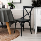 Rustica 2pc Set Dining Chair X-Back Solid Timber Wood Seat Black V315-VHND-STRA-01-2PC-KIT