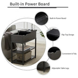 Compact 3-Tier Sofa Side Table with Powerboard, Black V178-100042