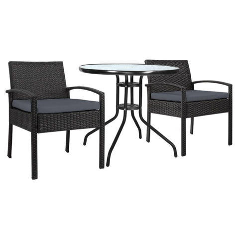 Gardeon 3PC Bistro Set Outdoor Furniture Rattan Table Chairs Cushion Patio Garden Felix ODF-CHAIRSET-TEA