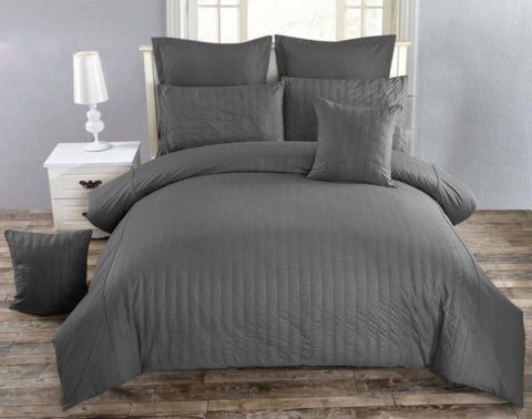 Seersucker King Size Charcoal Duvet Quilt Cover Set V493-PAK-11