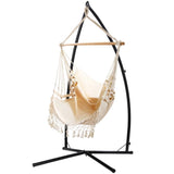 Gardeon Hammock Chair with Steel Stand Hanging Outdoor Tassel Cream HM-CHAIR-TASSEL-CREAM-X