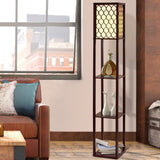 Artiss Floor Lamp 3 Tier Shelf Storage LED Light Stand Home Room Pattern Brown LAMP-FLOOR-SF-3017-B-BR