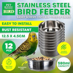 Pet Basic 12PCE Bird Feeder 12.5cm Stainless Steel Rust/Spill Resistant 580ml V293-156023-12