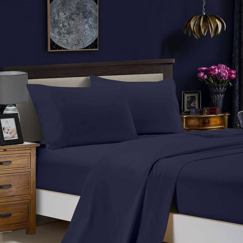 1000TC Ultra Soft Single Size Bed Midnight Blue Flat & Fitted Sheet Set V493-ASS-12