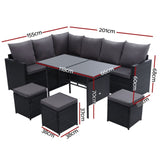 Gardeon Outdoor Furniture Dining Setting Sofa Set Lounge Wicker 9 Seater Black ODF-SDBOSS-3OTM-BK