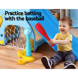 Keezi Kids Slide Set Baseball Bat Basketball Hoop Outdoor Playground 120cm Blue KPS-SLIDE-BASEBALL-BU