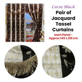 Pair of Caria Black Jacquard Tassels Unlined Curtains 145 x 210 cm V442-ABR-CURTAIN-PAIRCARIA-BLACK-RE