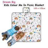 Happy Kids Dream Big Colour Me In Picnic Blanket 125 x 125 cm V442-HIN-BLANKET-DREAMBIGPICNIC-WHITE-SQ