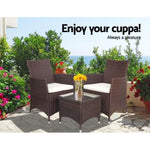 Gardeon 3PC Outdoor Bistro Set Patio Furniture Wicker Setting Chairs Table Cushion Brown ODF-BISTRO-RATTAN-BR