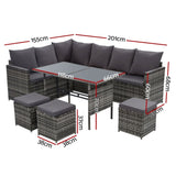 Gardeon Outdoor Furniture Dining Setting Sofa Set Lounge Wicker 9 Seater Mixed Grey ODF-SDBOSS-3OTM-GE