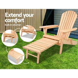 Gardeon 2PC Adirondack Outdoor Chairs Wooden Sun Lounge Patio Furniture Garden Natural FF-BEACH-CHOTTO-NTL-2X