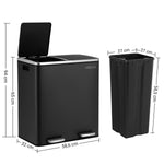 SONGMICS Dual Rubbish Bin 2 x 30L Recycling Bin Black V384-LTB60BK