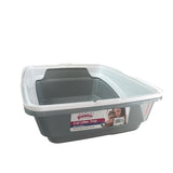 Cat Litter Tray Plastic 48x38.5x12cm Non Spill Mess Guard Rim Grey White Kitty Pan V238-SUPDZ-39639308566608