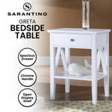 Sarantino Greta Bedside Table with Drawer - White TBL-389-03-WH