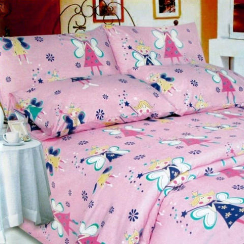 280TC Easy Care Kids Polyester Cotton Printed Quilt Cover Set Pink Fairies Single V442-ABR-QUILTCS-280TCFAIRIES-PINK-SB