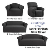 Elan Cambridge Extra-stretch Couch Cover Steel One Seater Recliner Steel V442-INT-COUCHC-CAMBRIDGE-STEEL-REC