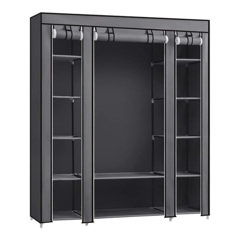 SONGMICS 150cm Portable Closet Organizer, Wardrobe with Shelves and Cover Gray V227-8498402107580