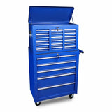 15-Drawer Tool Box Trolley Cabinet - Lockable Storage Cart Garage Toolbox Organizer System V465-95229+95236