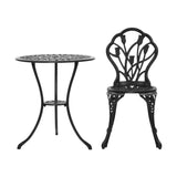 Gardeon 3PC Outdoor Setting Bistro Set Chairs Table Cast Aluminum Patio Furniture Tulip Black GB-CALU-3PC-XG1018-BK