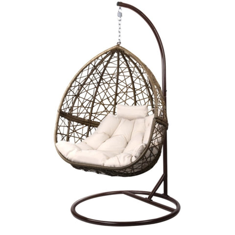 Gardeon Outdoor Egg Swing Chair Wicker Rattan Furniture Pod Stand Cushion Latte HM-EGG-RAN-S-LACR-AB