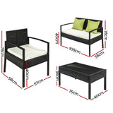 Gardeon Outdoor Sofa Set Wicker Lounge Setting Table and Chairs Patio Furniture FF-SAIPAN-BK