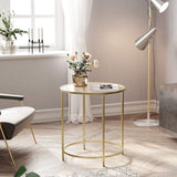 Gold Round Side Table with Golden Metal Frame Robust and Stable V178-11710