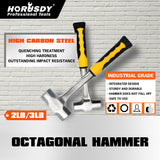 2LB+3LB Steel Hammer Double Octagonal Heavy Duty Solid Forged Rubber Grip Handle V465-97311-2PC