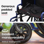 EQUIPMED Portable Wheelchair 24 Inch Folding Lightweight Wheel Chair,136kg Capacity Mobility. Blue V219-EQWRHC06A