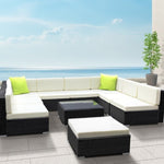 Gardeon 10-Piece Outdoor Sofa Set Wicker Couch Lounge Setting 9 Seater FF-SOFA-BK-10PC-ABCE-N