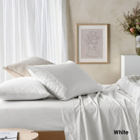 Vintage Design Homewares 225TC Cotton Eucalyptus Sheet Sets White King V442-HIN-SHEETS-225TCEUCALYPTUS-WHITE-KI