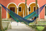 Outdoor undercover cotton Mayan Legacy hammock with hand crocheted tassels King Size Caribe V97-TDKCARIBE
