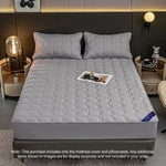 SOGA Grey 153cm Wide Mattress Cover Thick Quilted Stretchable Bed Spread Sheet Protector with Pillow BCOVER4003