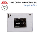 400TC Reve 100% Cotton Sateen Sheet Set White Single V442-ABR-SHEETS-400TCREVE-WHITE-SB